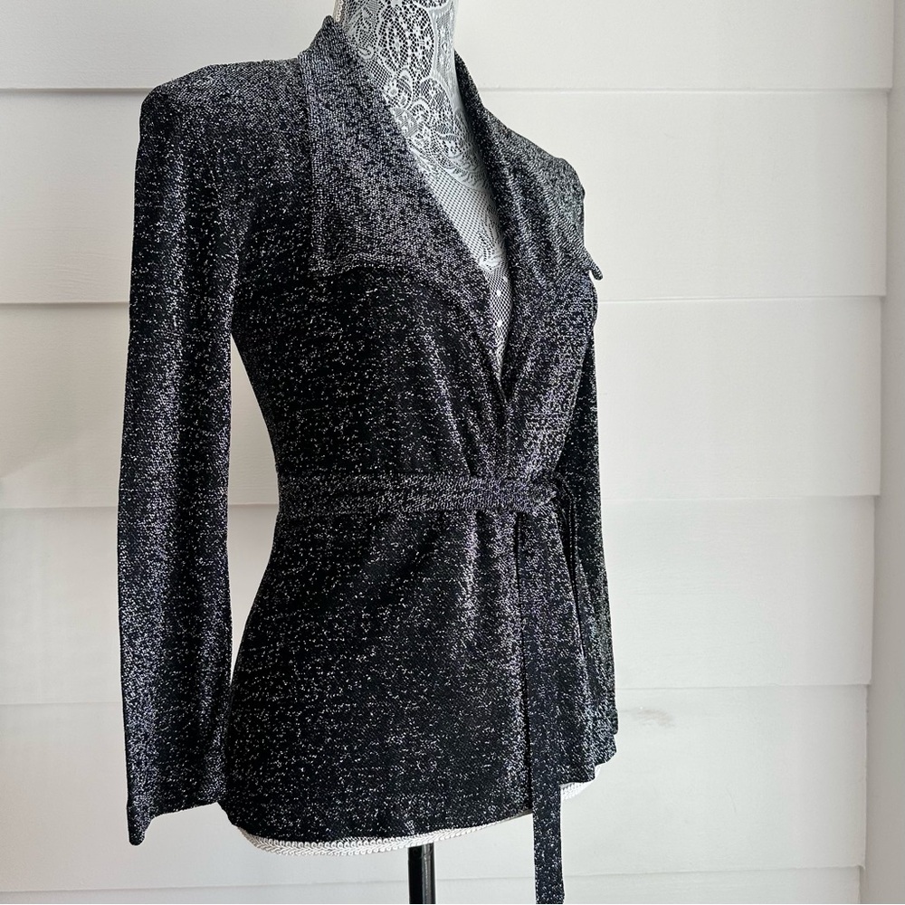 Vintage Black and Silver Lightweight Shirt Jacket Small Glam